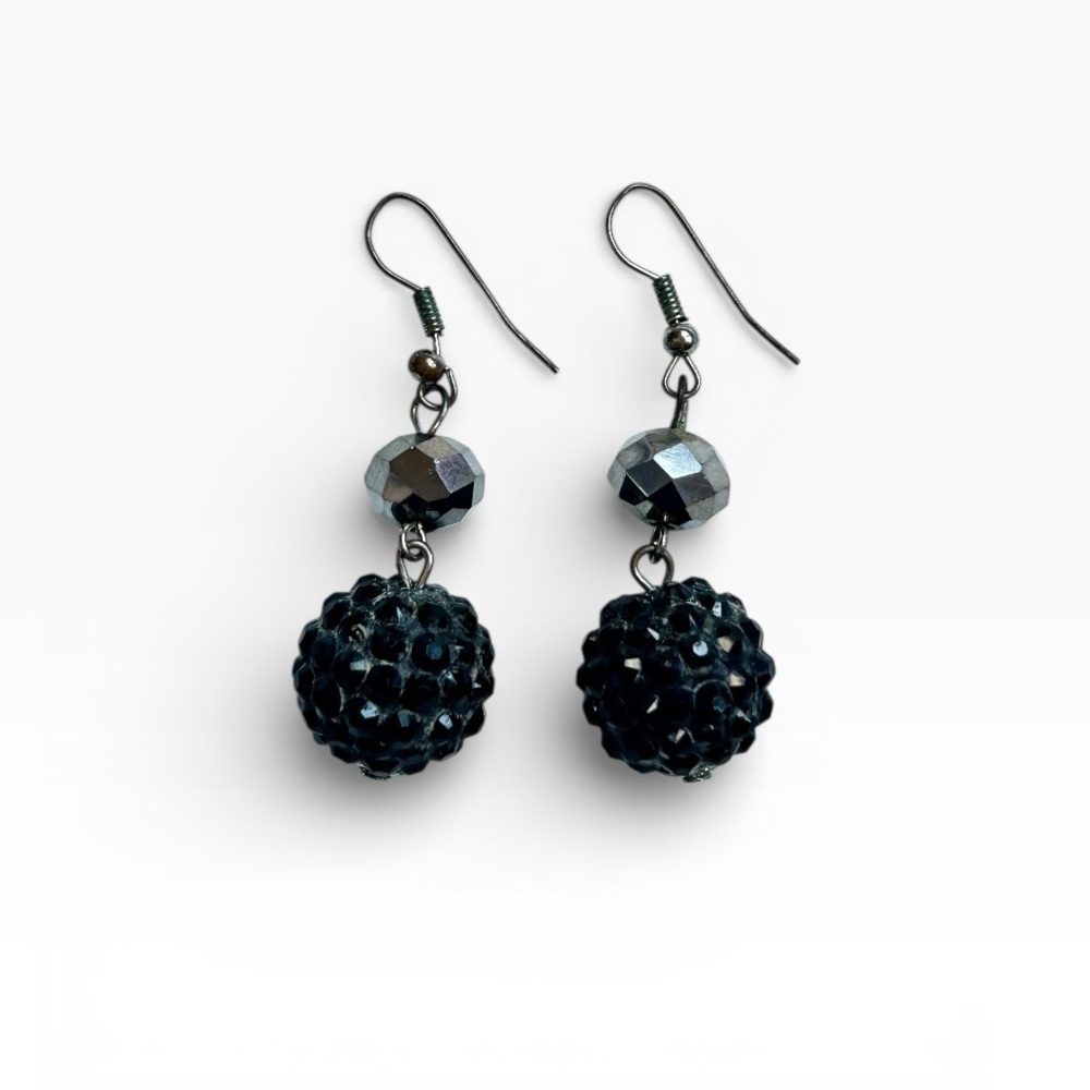 Gothic Shamballa Black Crystal Dangle Earrings Statement Y2K Vintage Jewelry